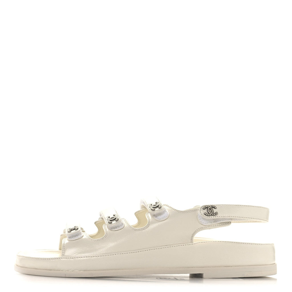 Lambskin Crystal CC Velcro Dad Sandals 39 White
