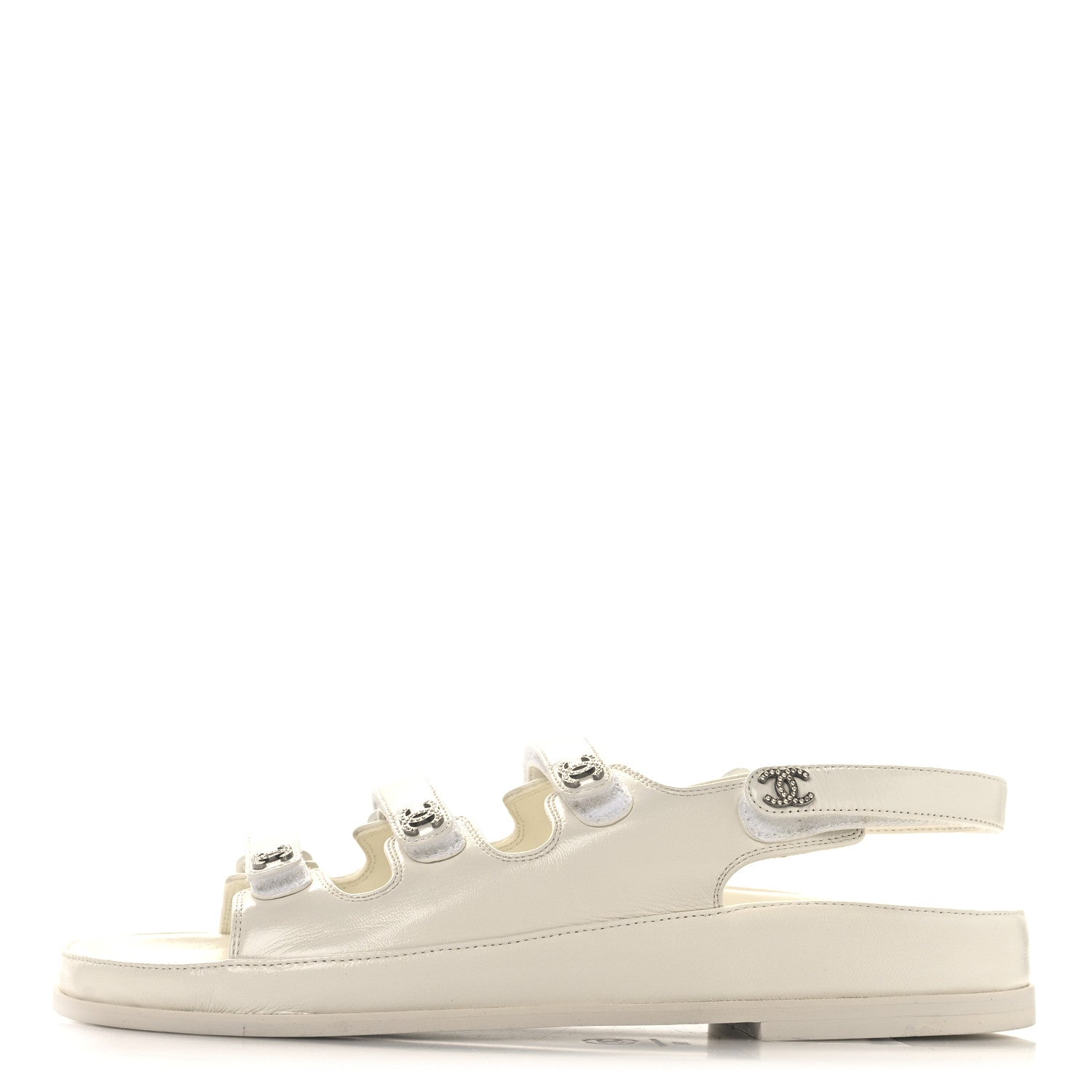 Lambskin Crystal CC Velcro Dad Sandals 39 White
