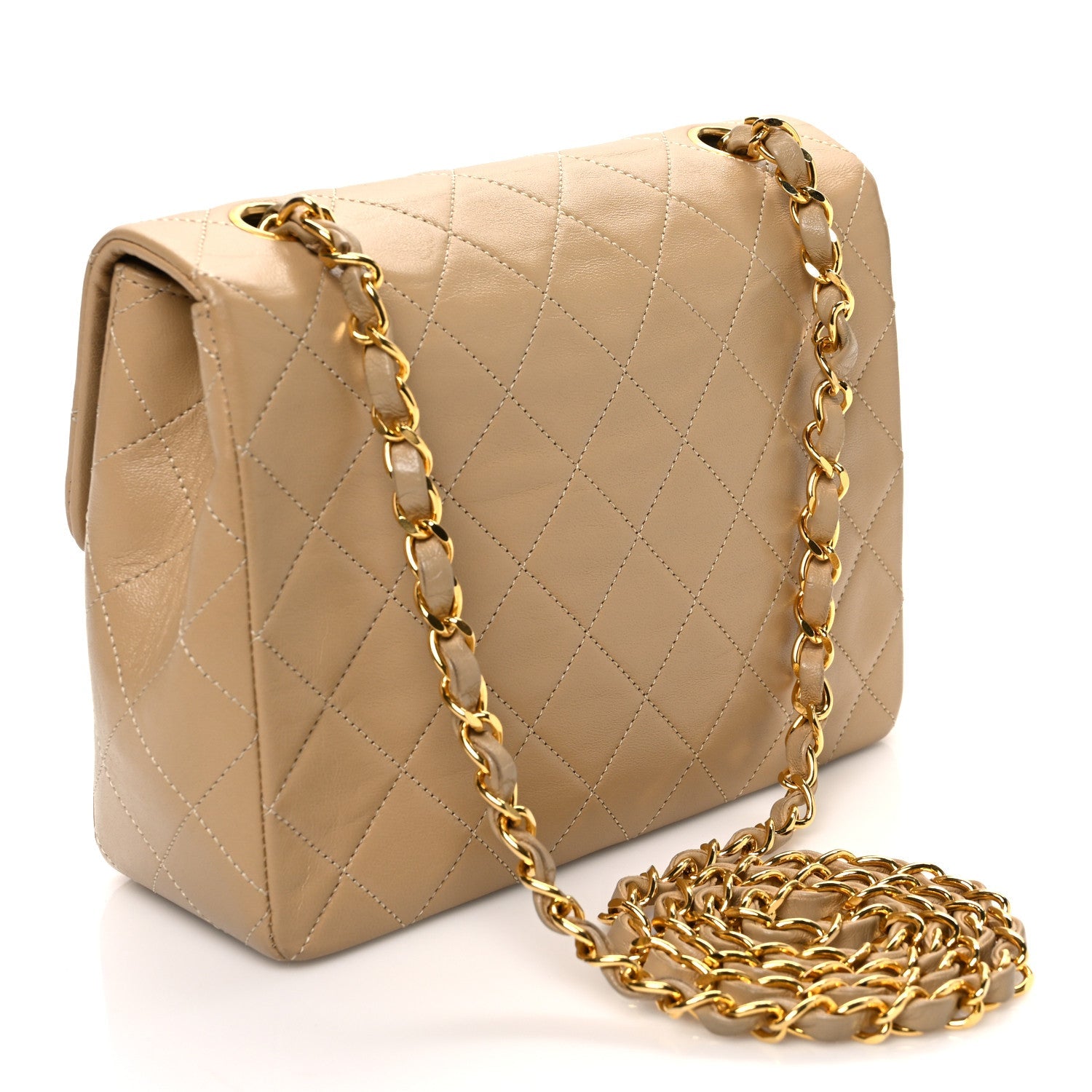 Lambskin Quilted Mini Square Flap Beige