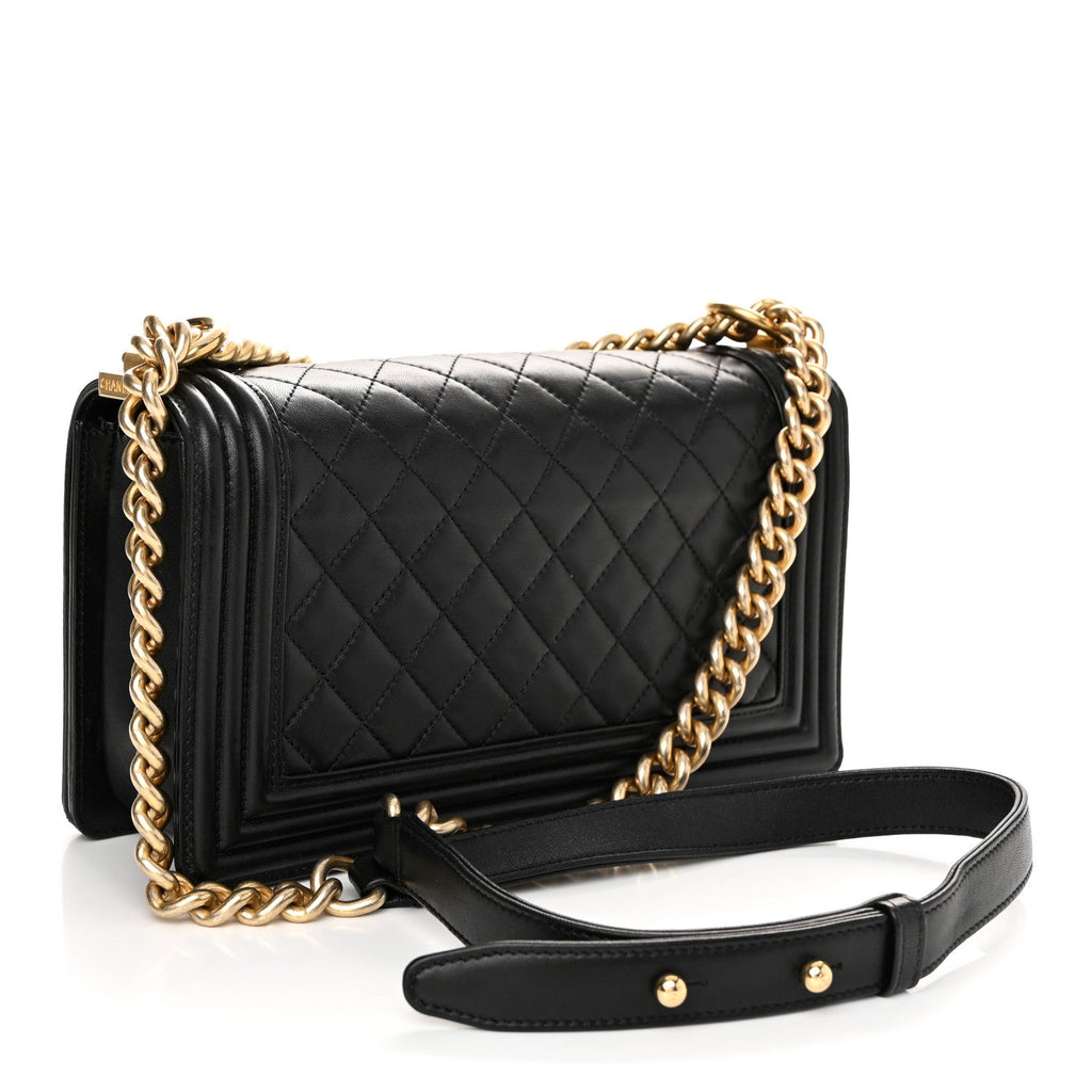 Lambskin Quilted Medium Boy Flap Black