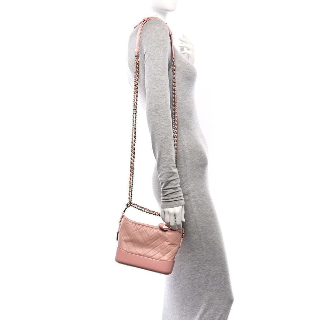 Aged Calfskin Chevron Quilted Small Gabrielle Hobo Pink