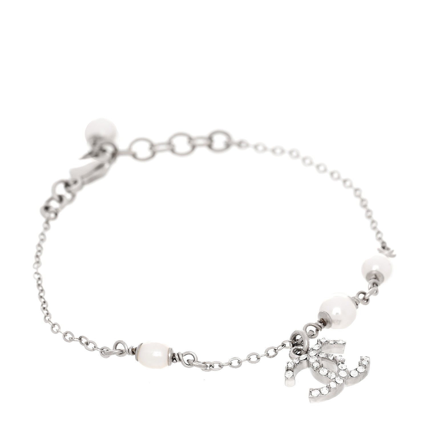Crystal Pearl CC Bracelet Silver