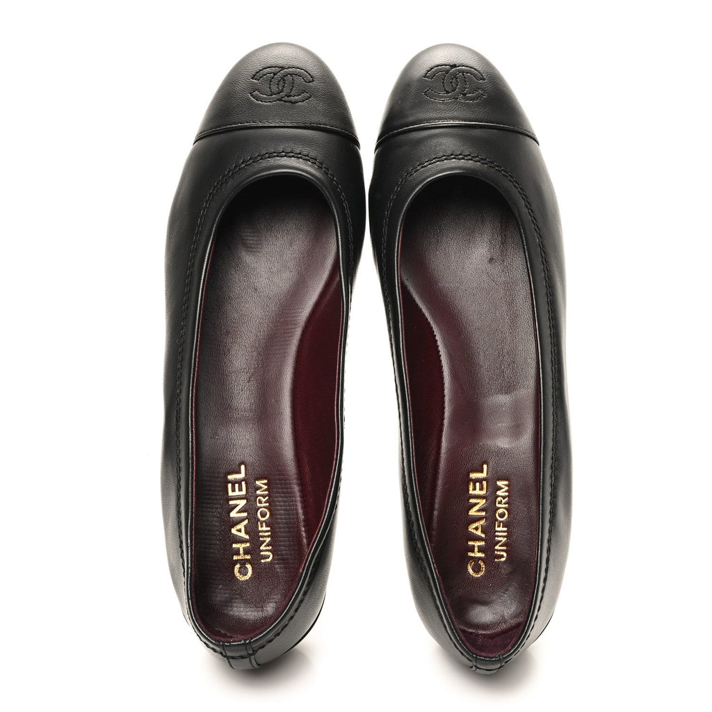 Lambskin Cap Toe CC Uniform Ballerina Flats 39 Black