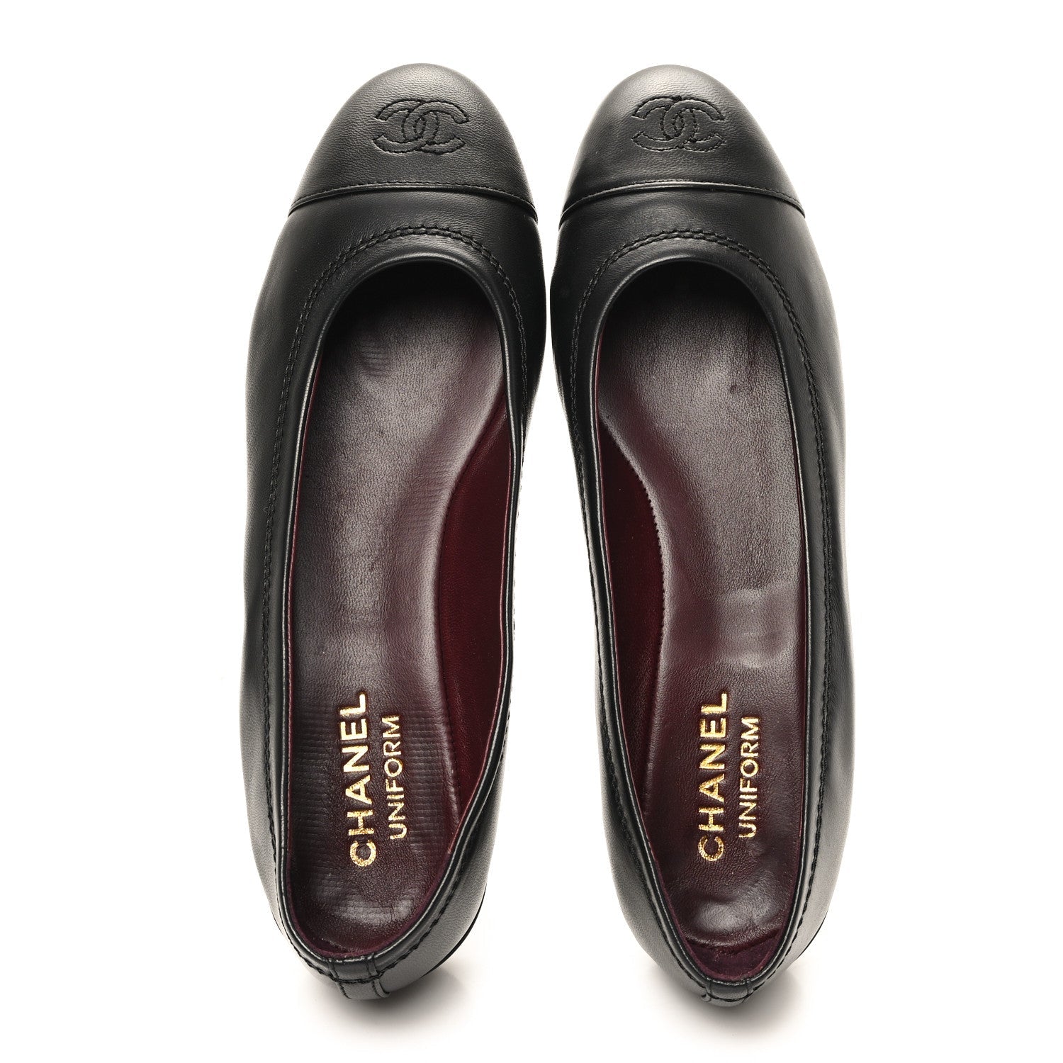 Lambskin Cap Toe CC Uniform Ballerina Flats 39 Black