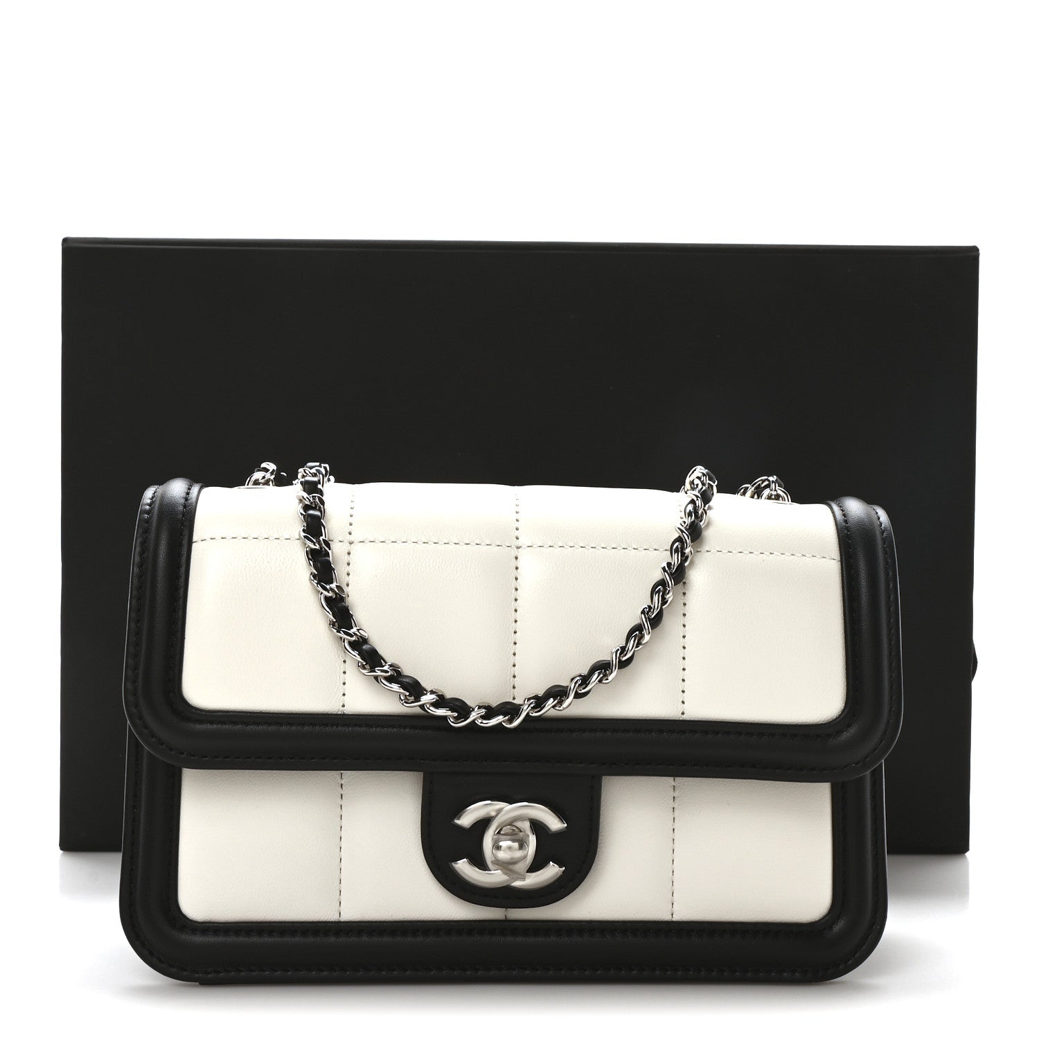 Lambskin Calfskin Mini Chocolate Bar Flap Bag White Black
