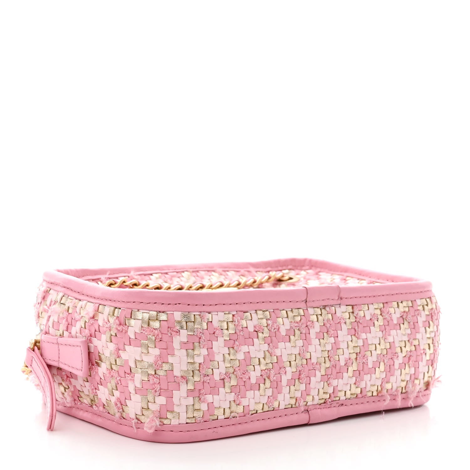 Metallic Lambskin Viscose Woven Camera Case Rose Beige