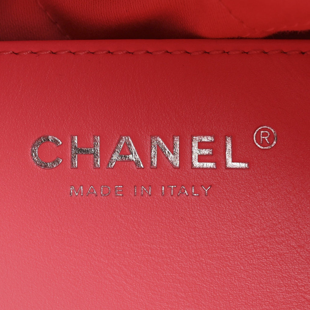 Shiny Calfskin Quilted Rainbow Metal Mini Chanel 22 Coral Pink