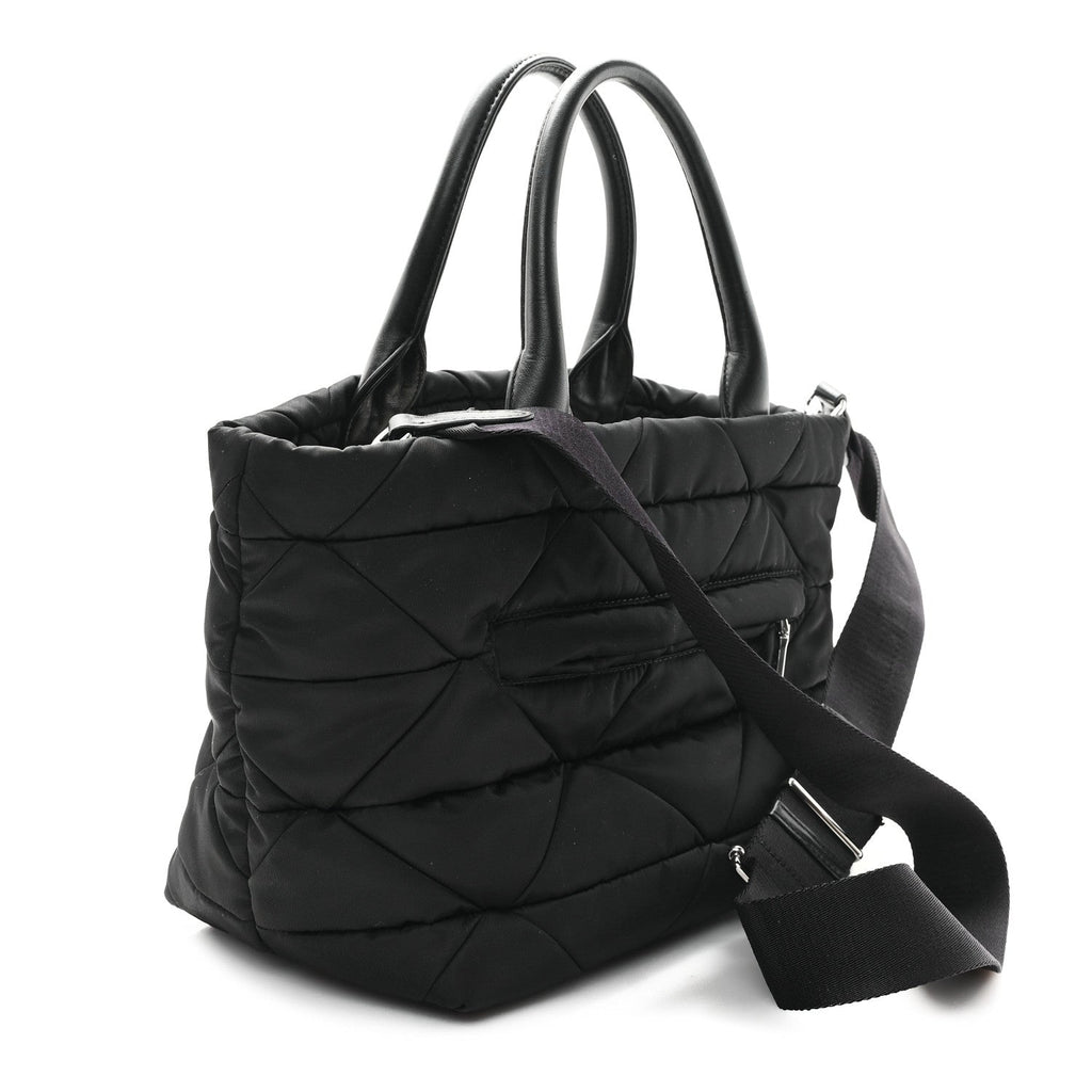 Re-Nylon Nappa Triangle Quilted Padded Small Double Handled Zip Tote Black
