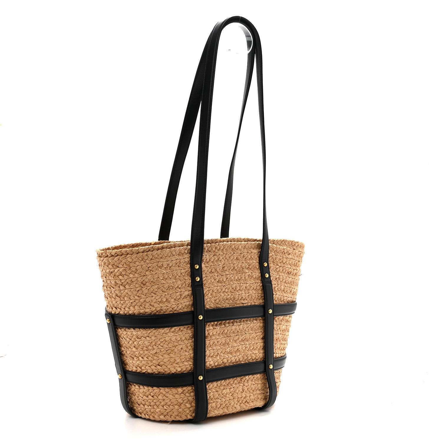 Raffia Calfskin Caged Tote Naturale Black