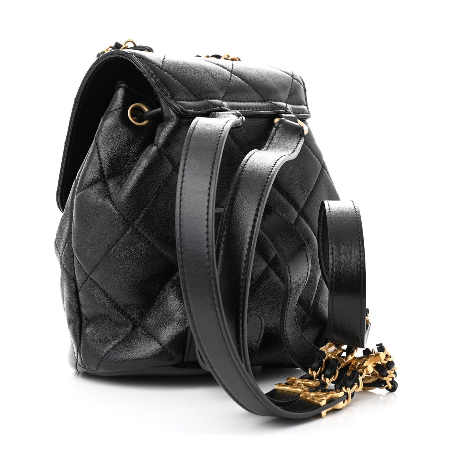 Lambskin Quilted Logo Mini Backpack Black