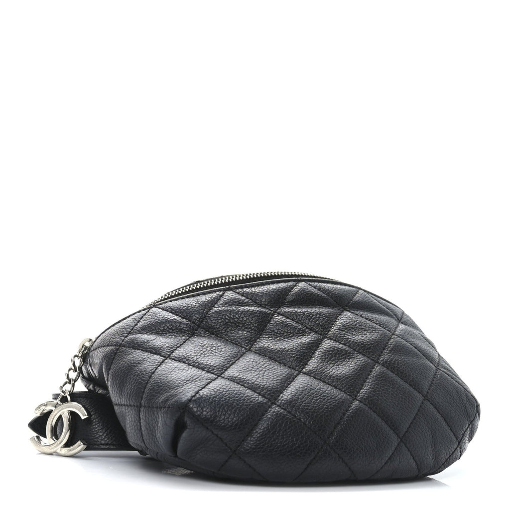 Grained Calfskin Quilted Waist Belt Bag Black