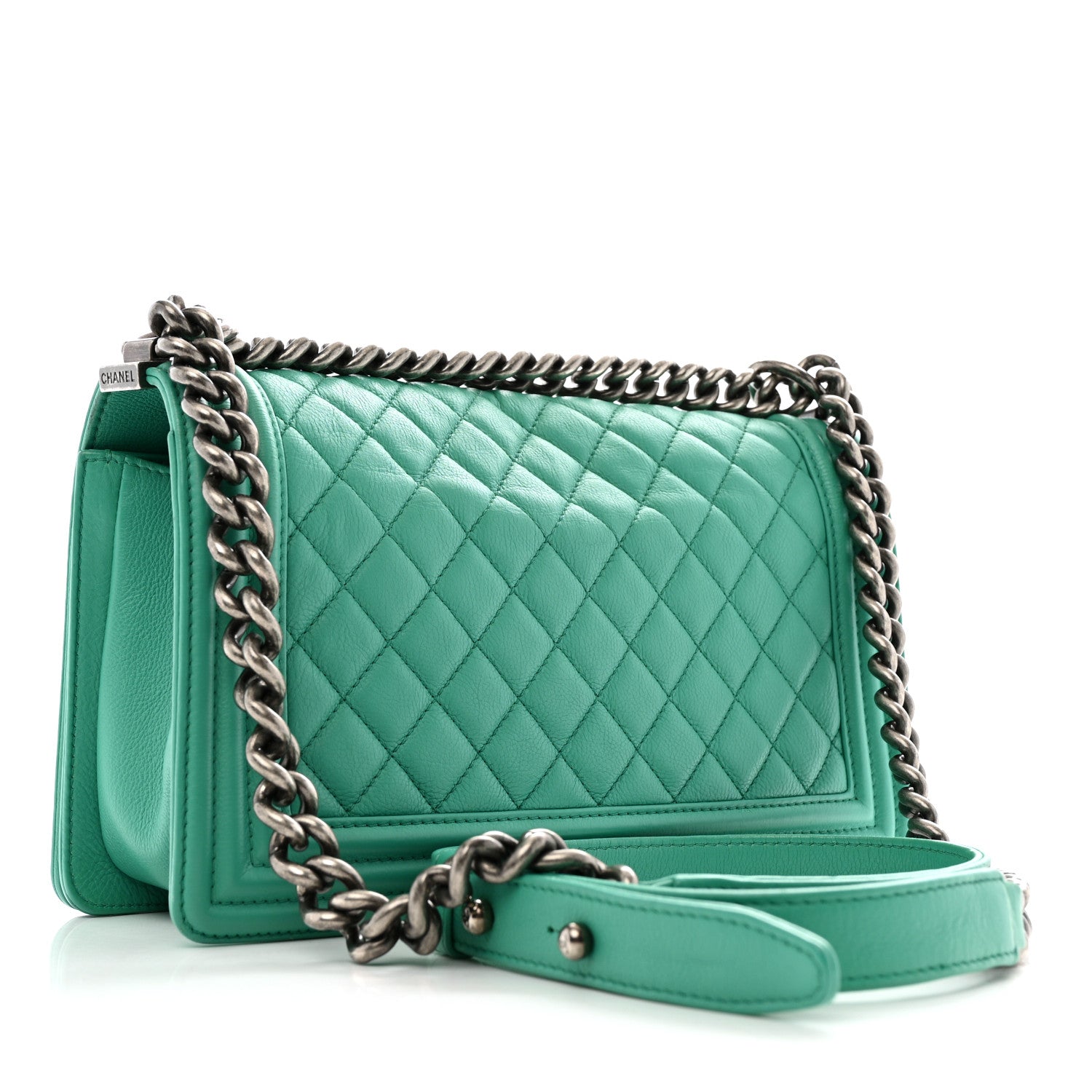 Calfskin Quilted Medium Boy Flap Turquoise