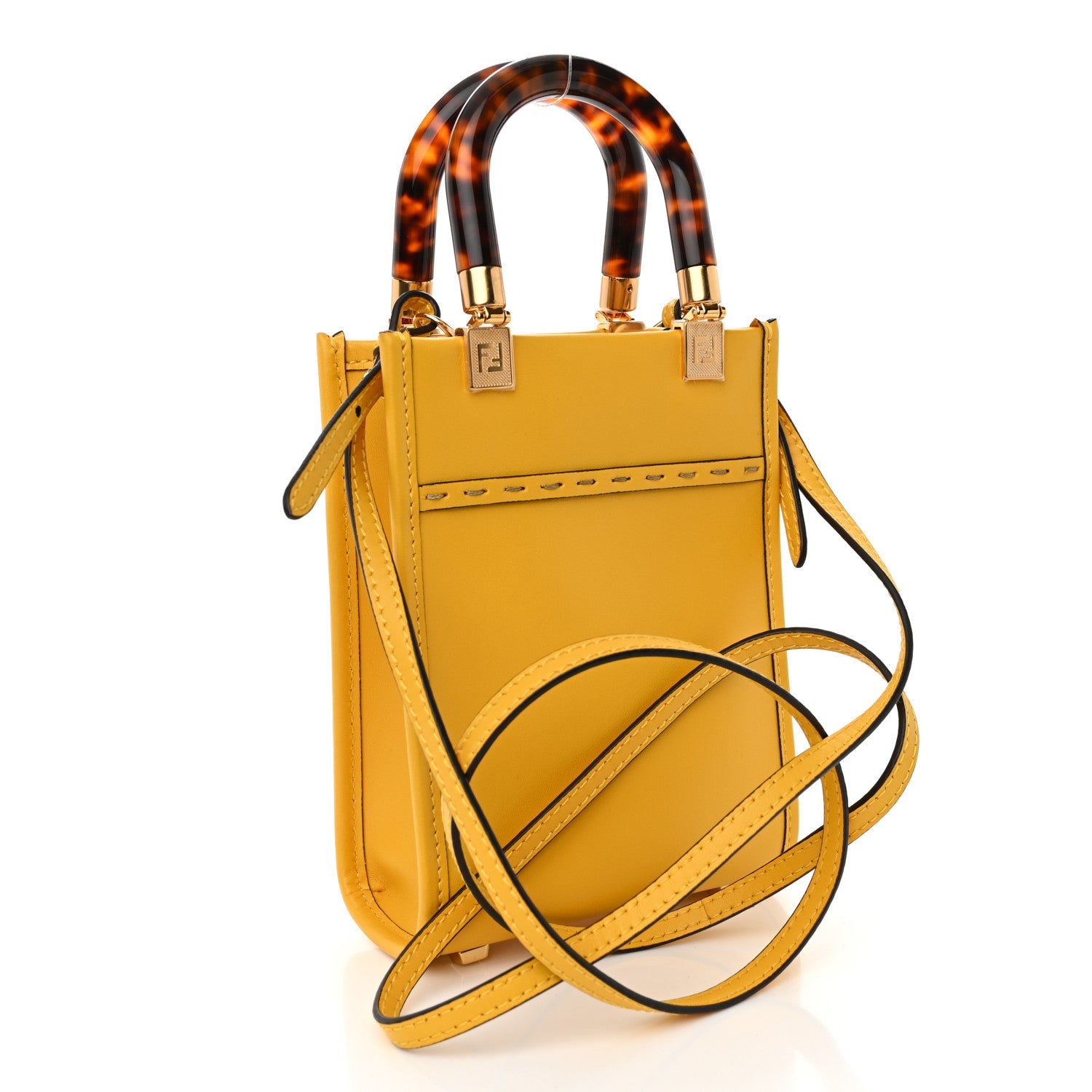 Vitello King Plexiglass Logo Embossed Mini Fendi Sunshine Shopper Tote Mimosa