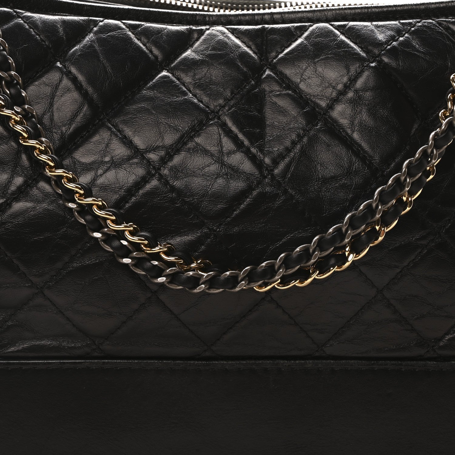 Aged Smooth Calfskin Quilted Medium Gabrielle Logo Hobo Black