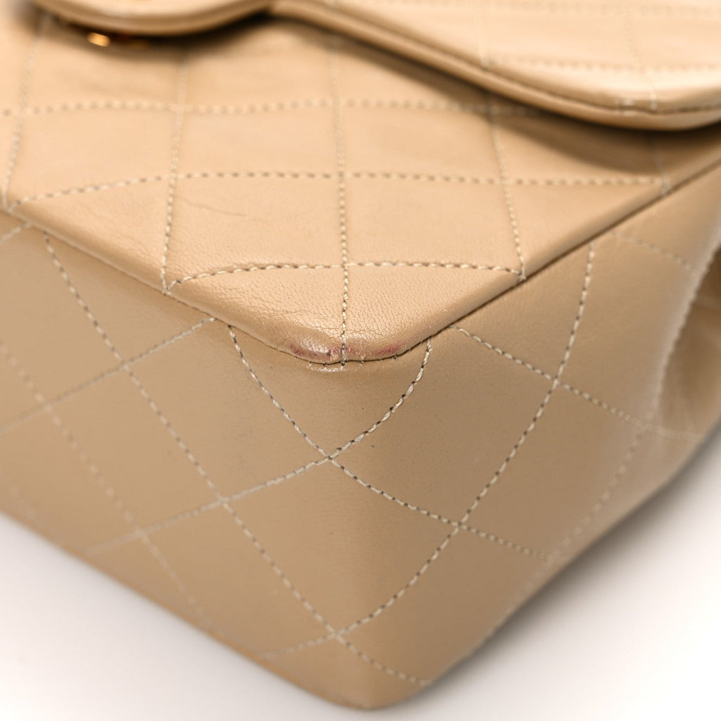 Lambskin Quilted Mini Square Flap Beige
