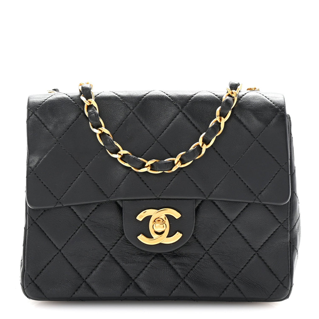Lambskin Quilted Mini Square Flap Black