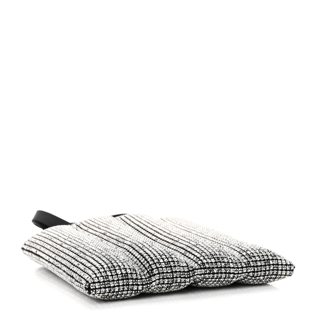 Mesh Crystal Rhinestone Quilted Heiress Tote Black White