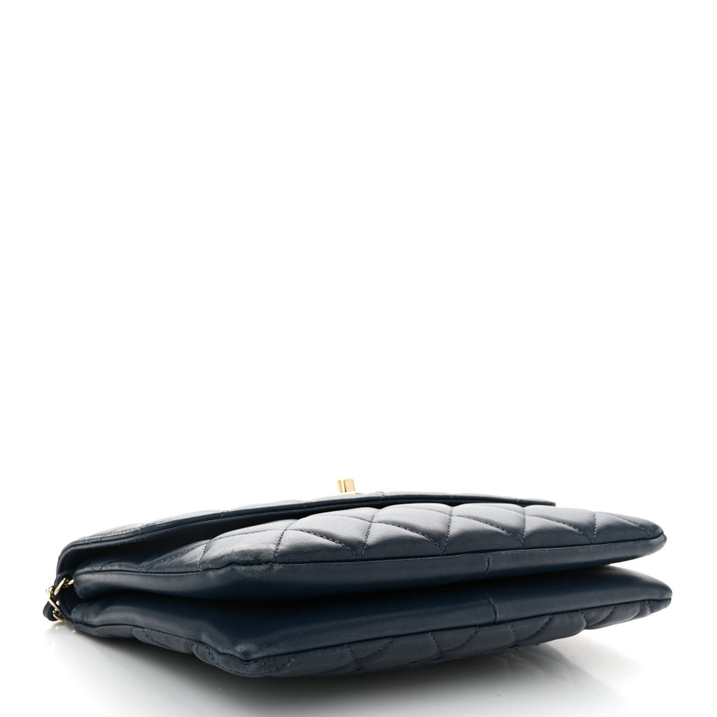 Lambskin Quilted Medium Trendy CC Flap Navy Blue