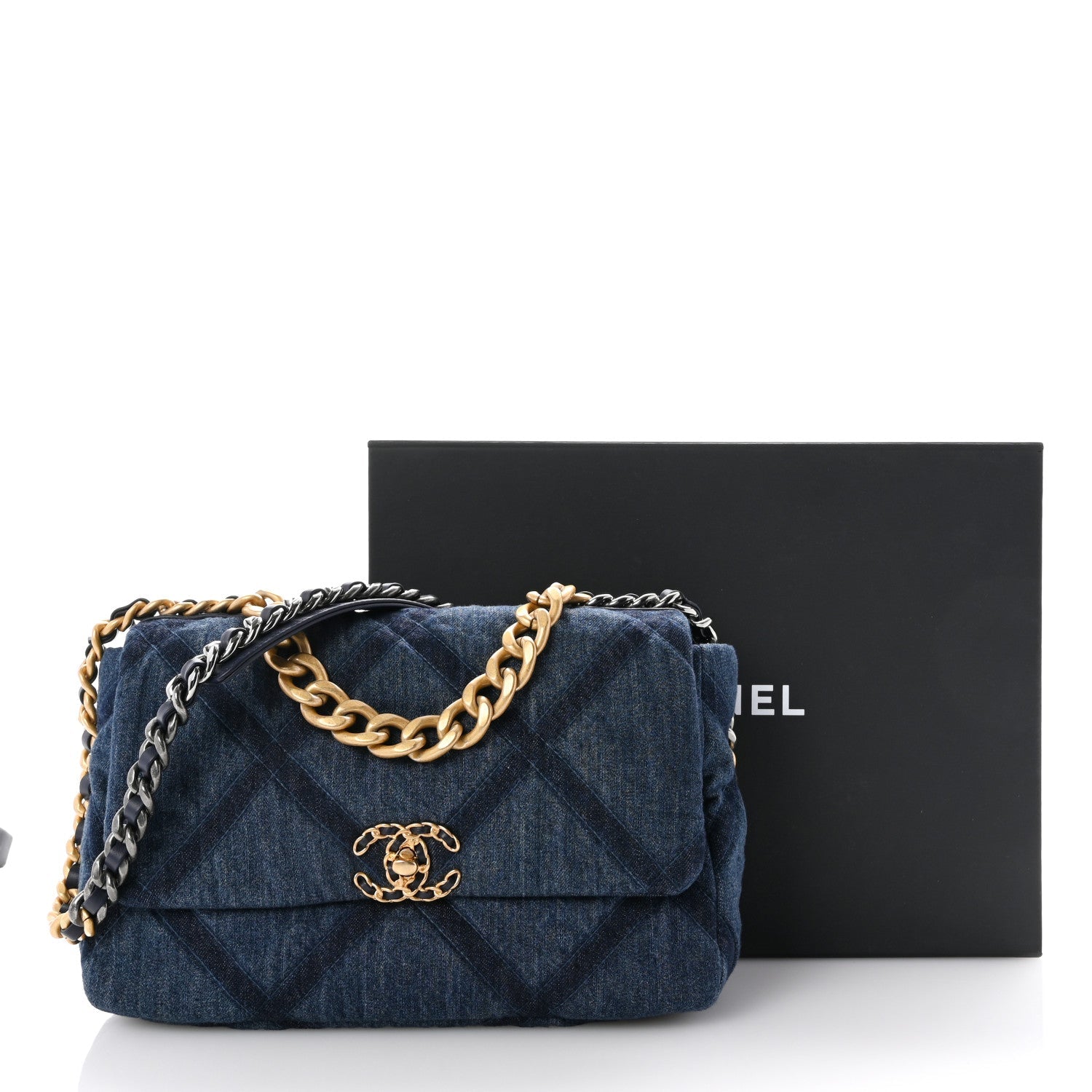 Denim Quilted Large Chanel 19 Flap Blue