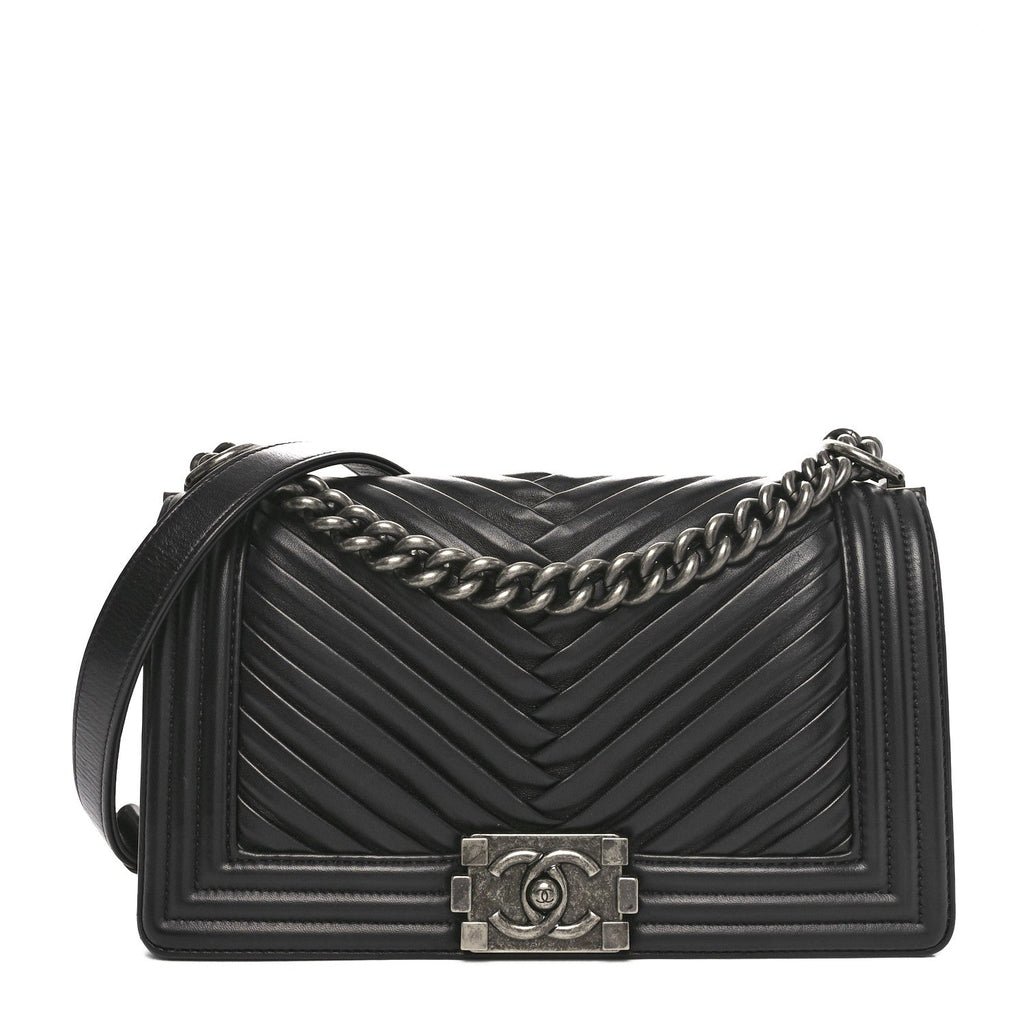 Lambskin Pleated Medium Boy Flap Black