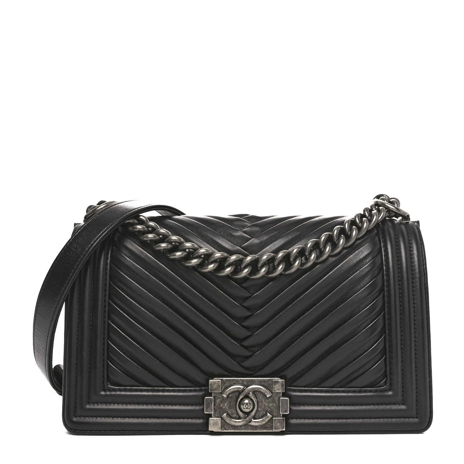 Lambskin Pleated Medium Boy Flap Black
