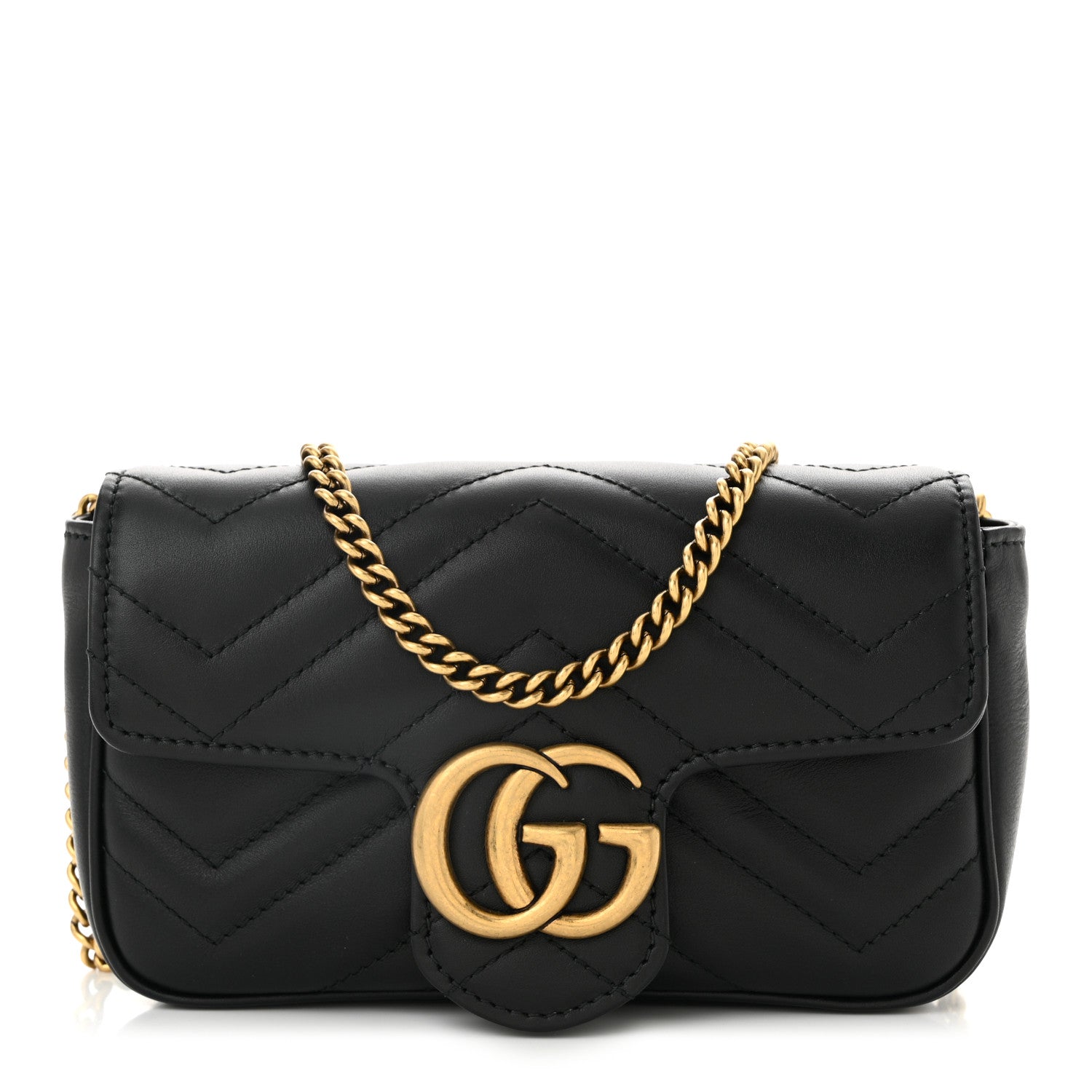 Calfskin Matelasse Super Mini GG Marmont Shoulder Bag Black