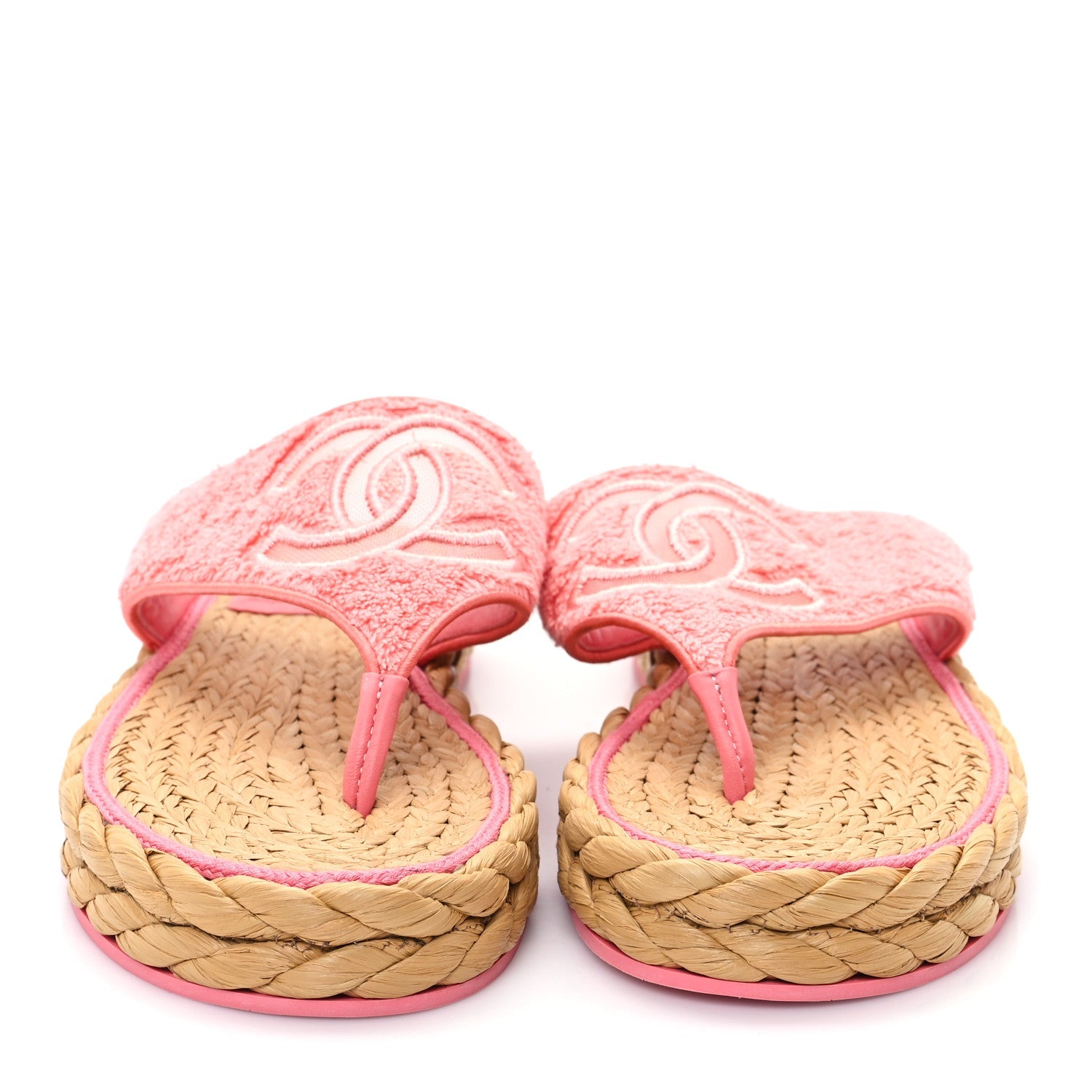 Terry Cloth Raffia CC Logo Thong Sandals 39 Pink