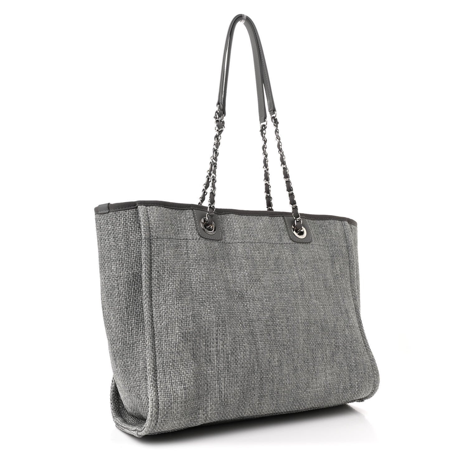 Woven Straw Raffia Small Deauville Tote Charcoal