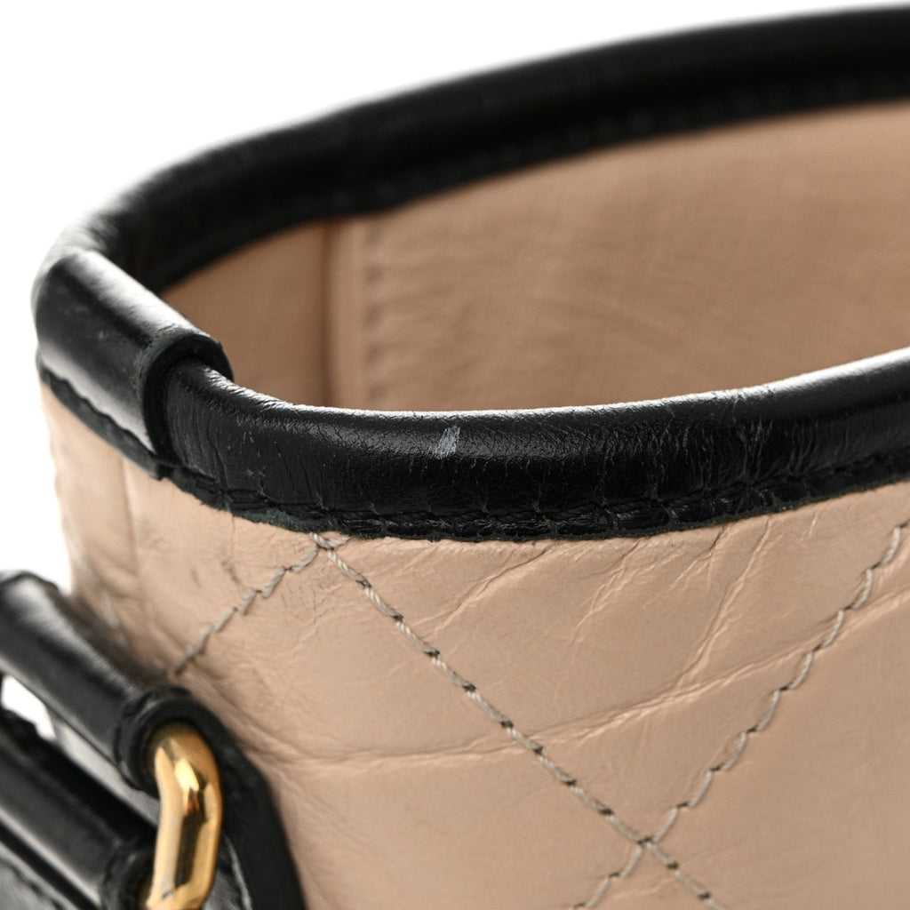 Aged Calfskin Quilted Large Gabrielle Shopping Tote Beige Black