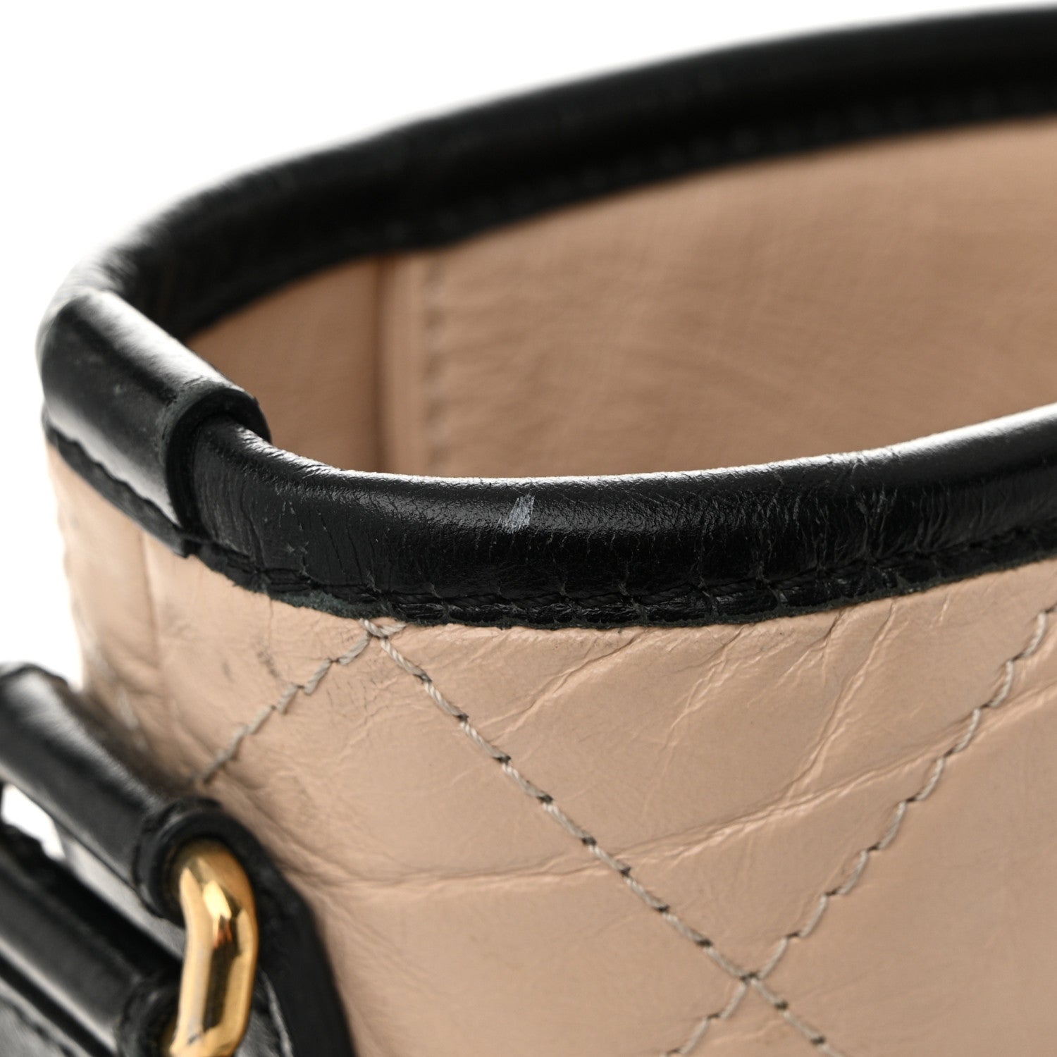 Aged Calfskin Quilted Large Gabrielle Shopping Tote Beige Black