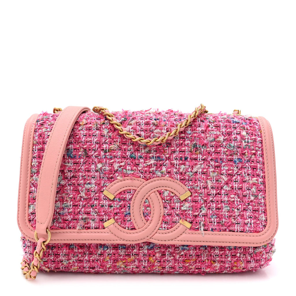 Tweed Lambskin Quilted Small CC Filigree Flap Pink