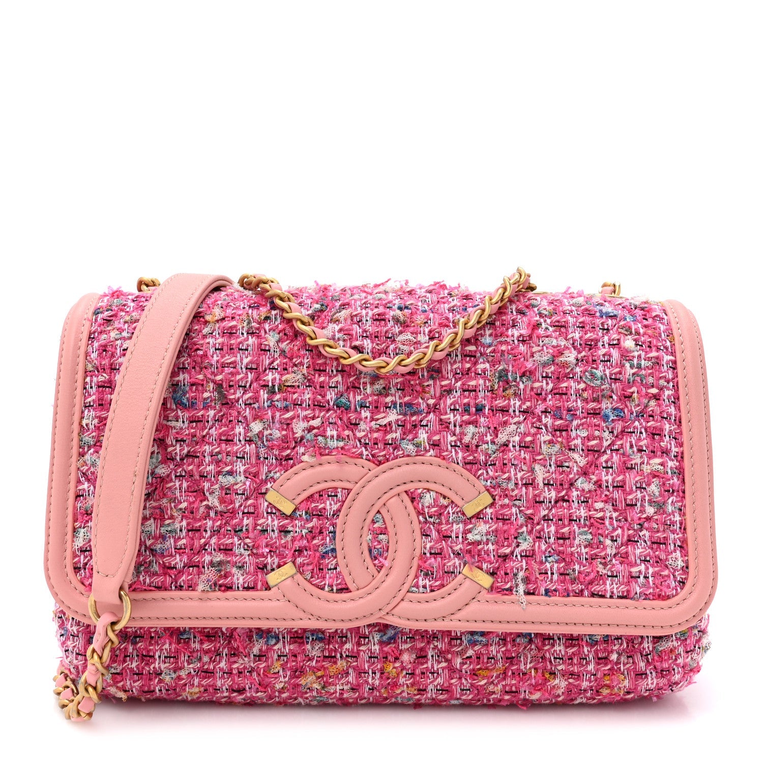 Tweed Lambskin Quilted Small CC Filigree Flap Pink