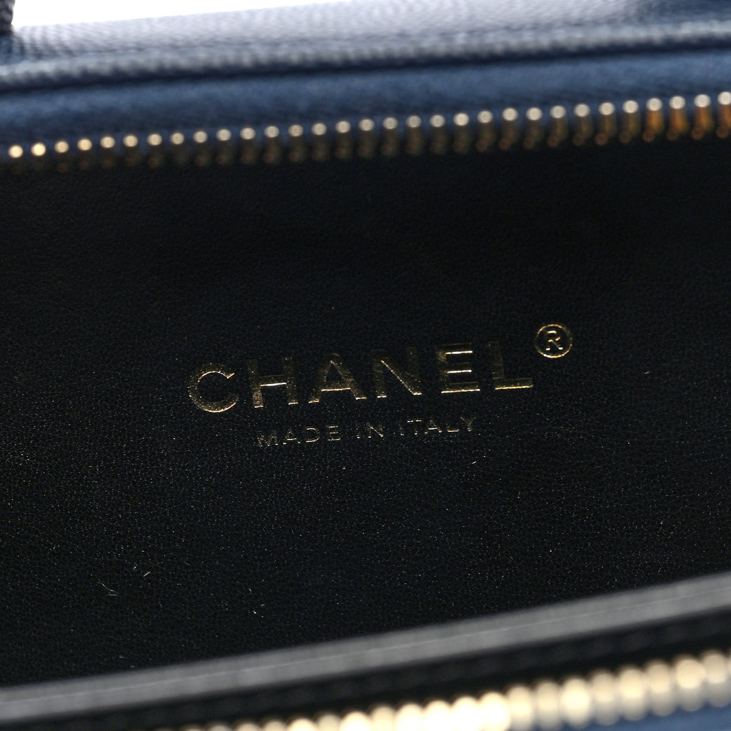 Caviar Quilted Small CC Filigree Vanity Case Navy Black