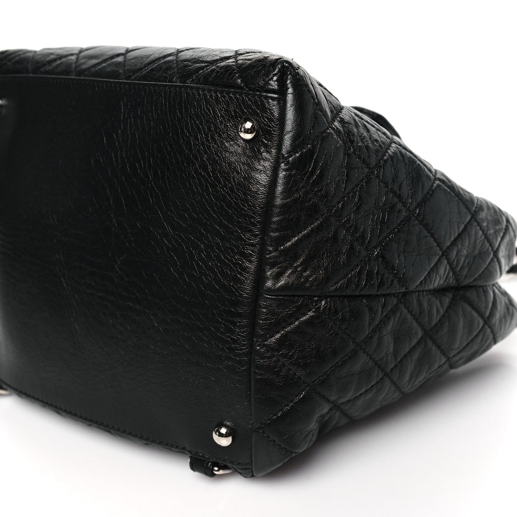 Glazed Calfskin Quilted Beijing Backpack Black