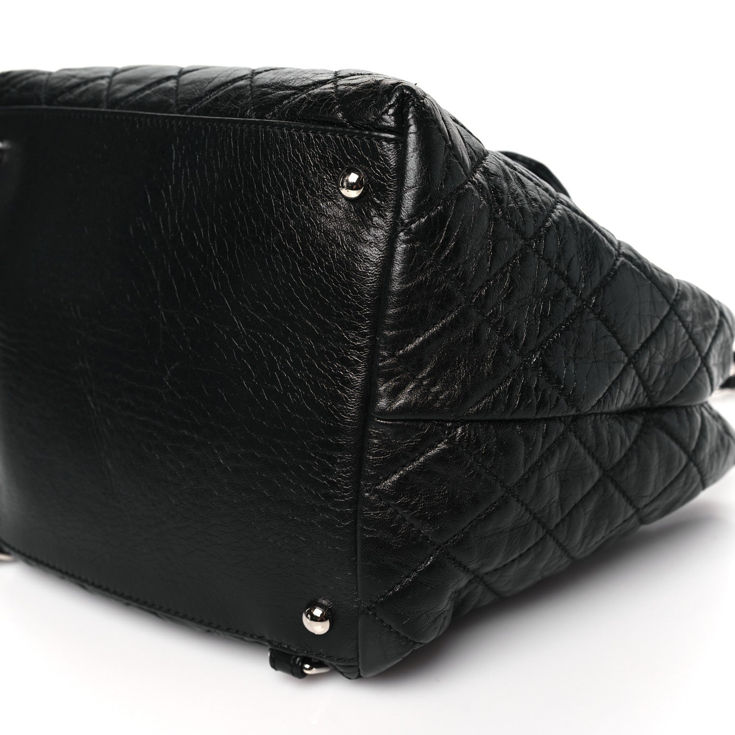 Glazed Calfskin Quilted Beijing Backpack Black