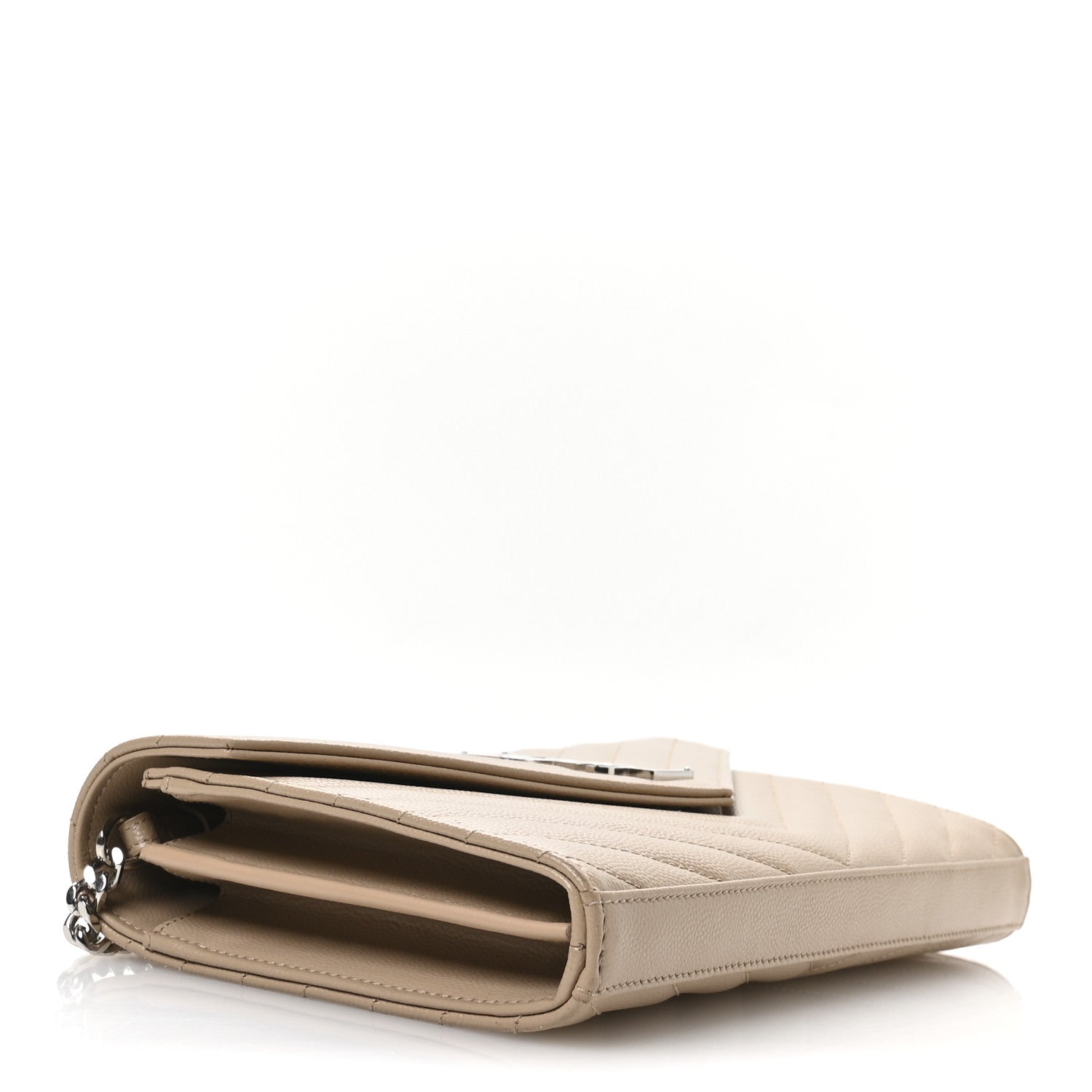 Grain De Poudre Matelasse Chevron Monogram Chain Wallet Dark Beige