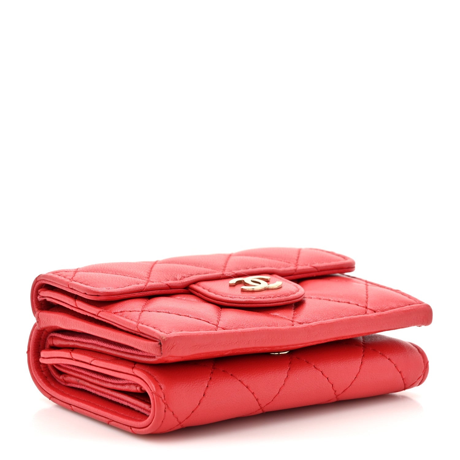 Lambskin Quilted Double Flap Wallet  Red
