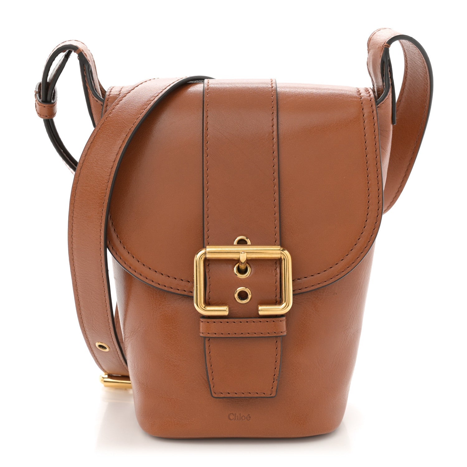 Shiny Calfskin Mini Saddle Bag Clay Brown