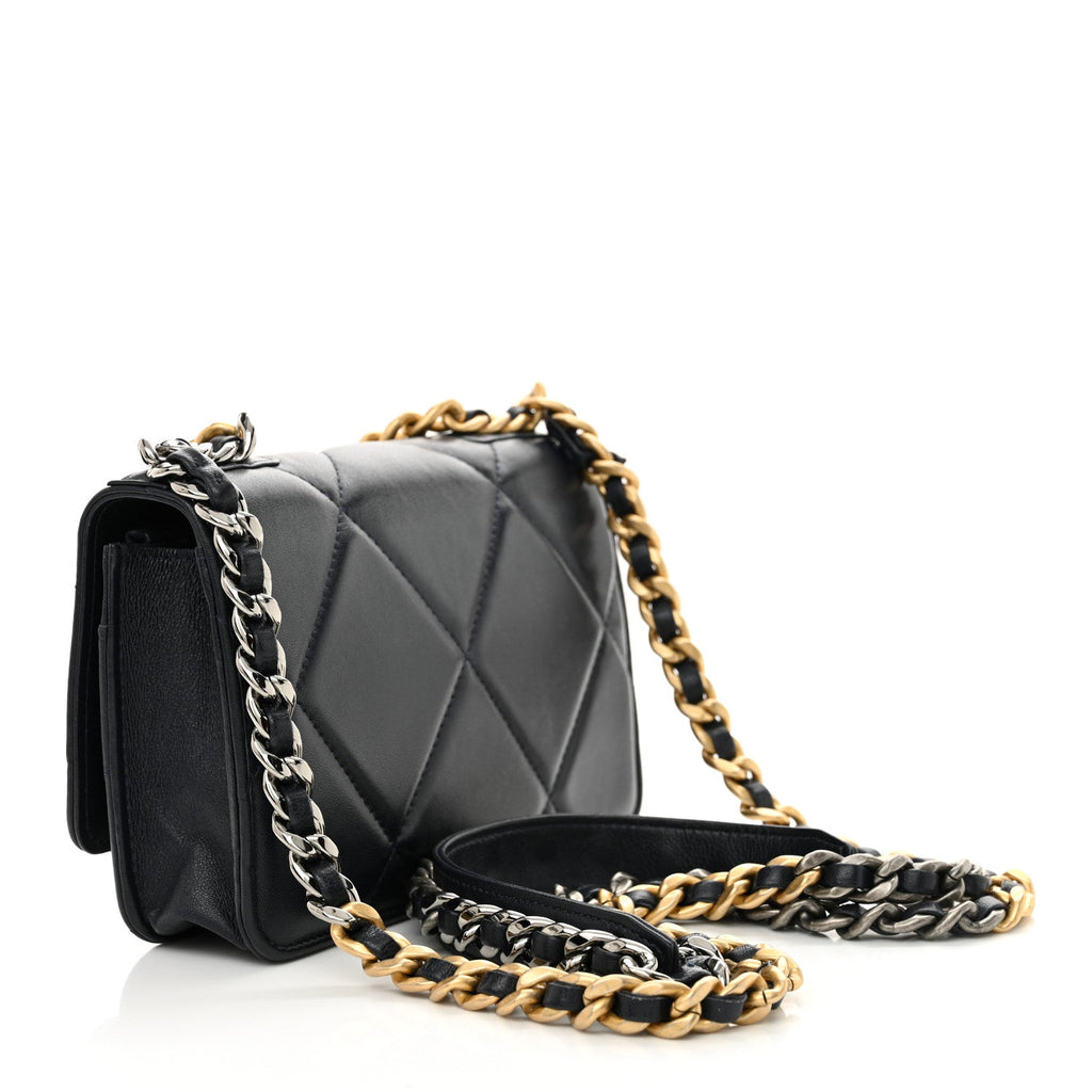 Lambskin Quilted Chanel 19 Wallet On Chain WOC Navy Blue