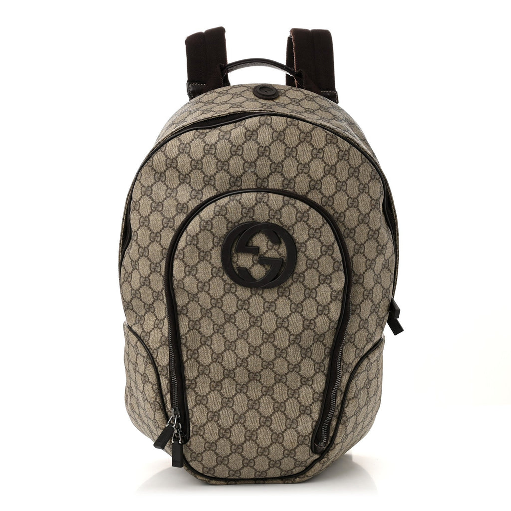 GG Plus Monogram Interlocking G Medium Backpack Dark Brown