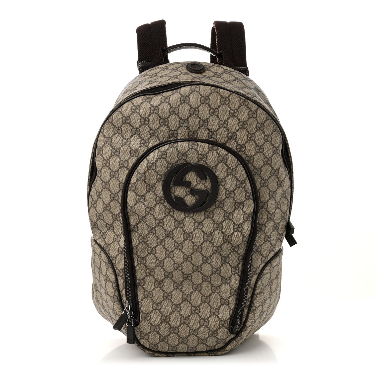 GG Plus Monogram Interlocking G Medium Backpack Dark Brown