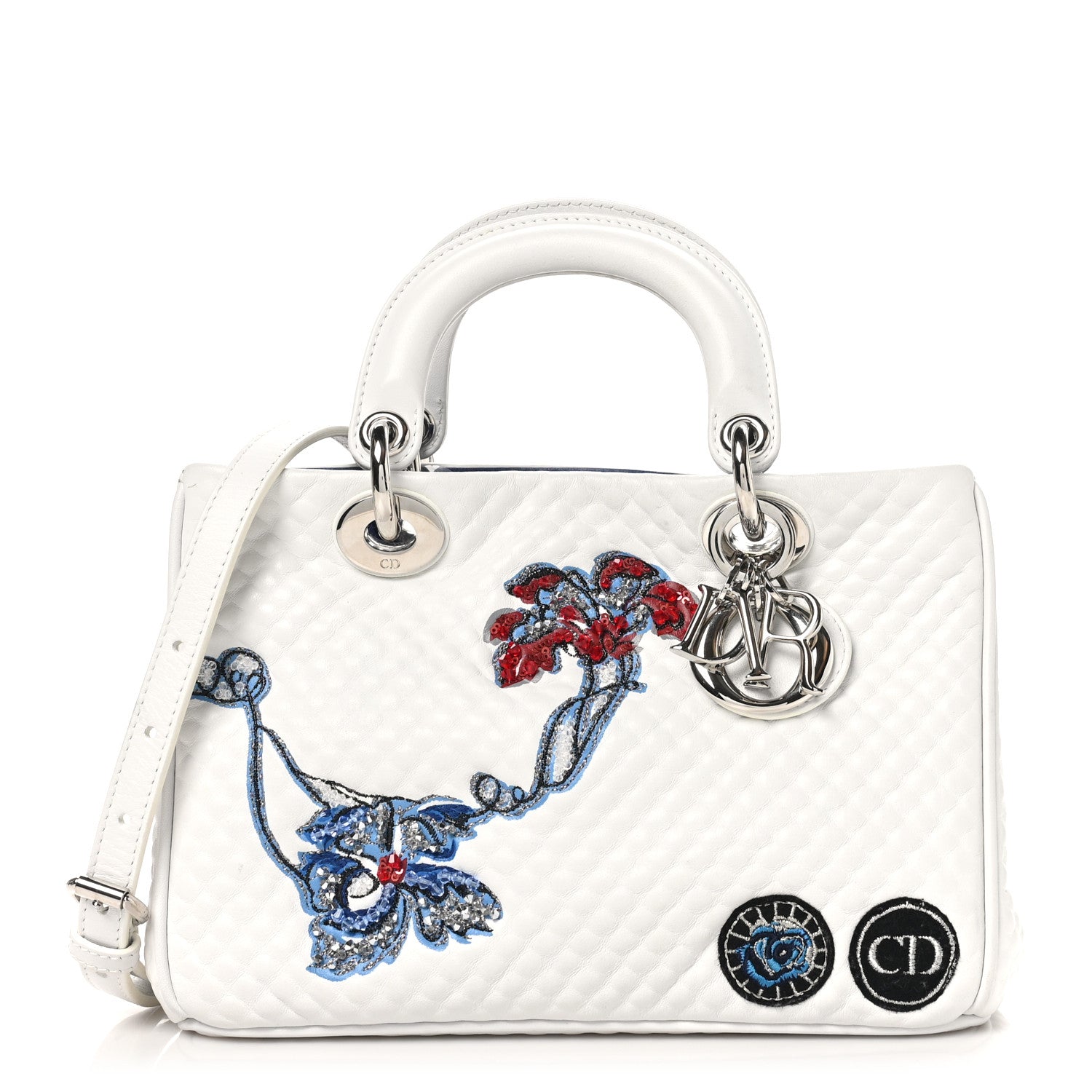 Bullcalf Microcannage Sequin Small Diorissimo Tote White