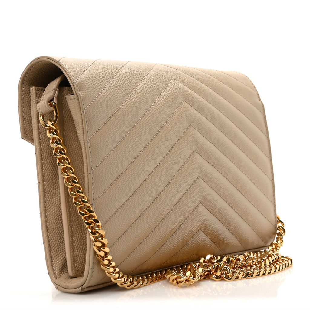 Grain De Poudre Matelasse Chevron Monogram Chain Wallet Dark Beige