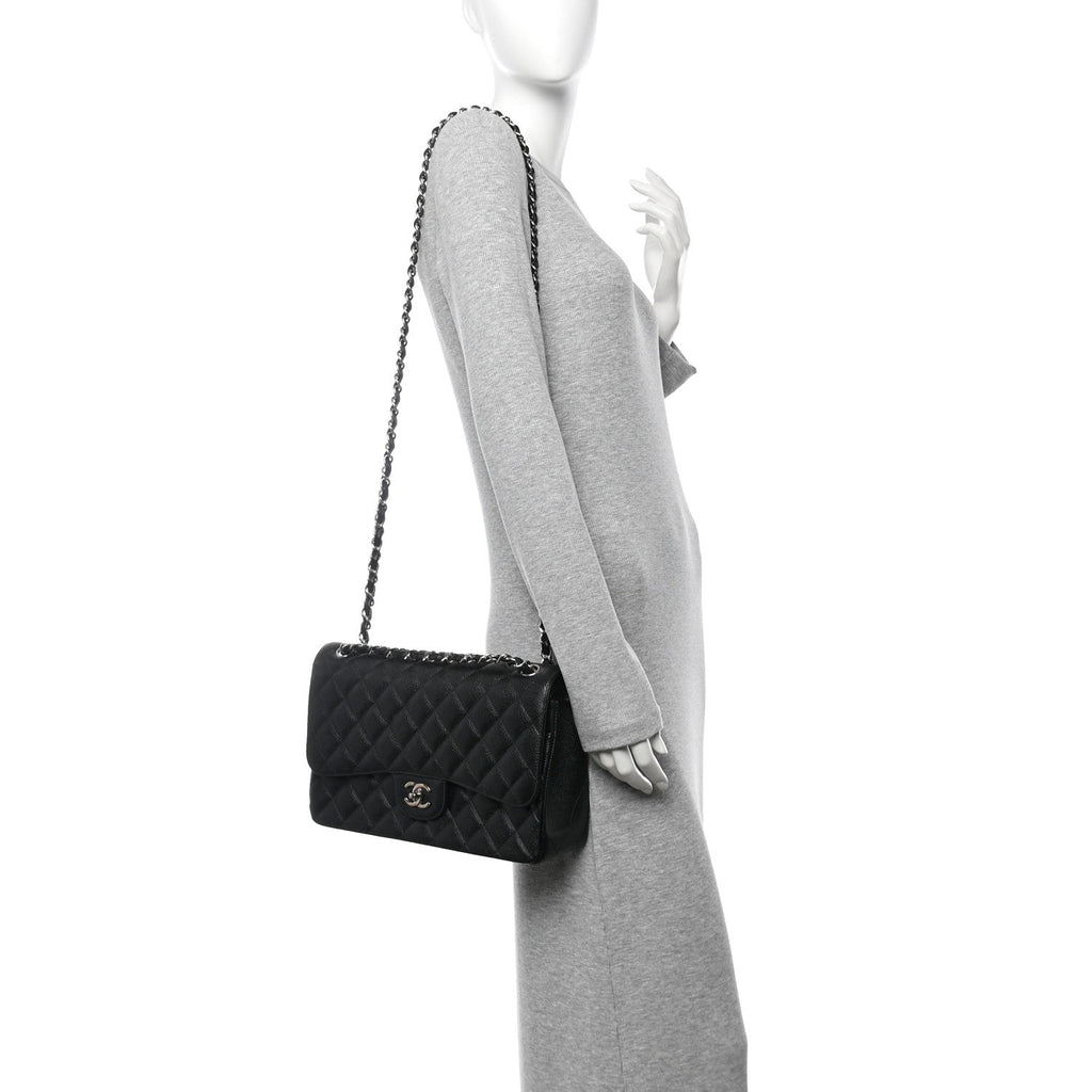 Caviar Quilted Jumbo Double Flap Black