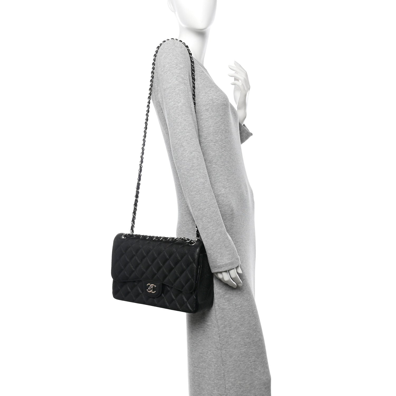 Caviar Quilted Jumbo Double Flap Black
