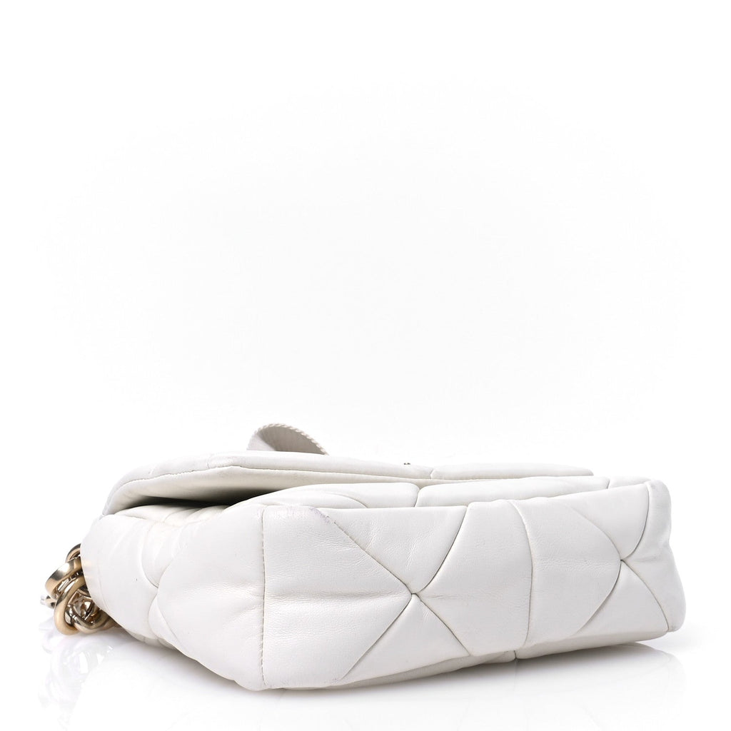 Nappa Re-Nylon Triangle Quilted Patchwork System Flap Shoulder Bag White