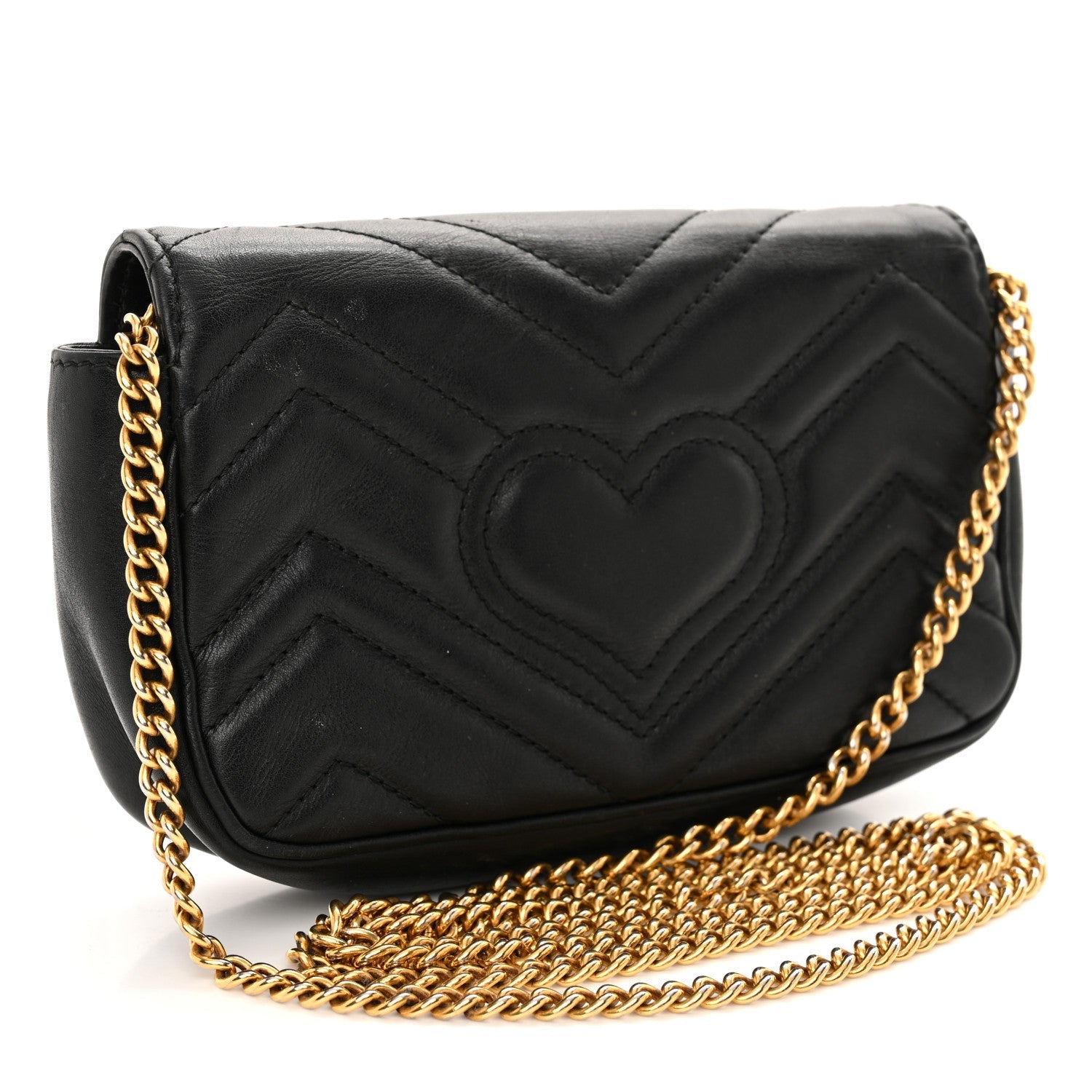 Calfskin Matelasse Super Mini GG Marmont Shoulder Bag Black