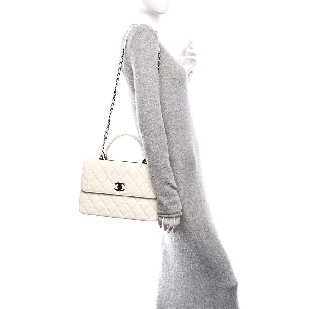Lambskin Quilted Medium Trendy CC Dual Handle Flap Bag White