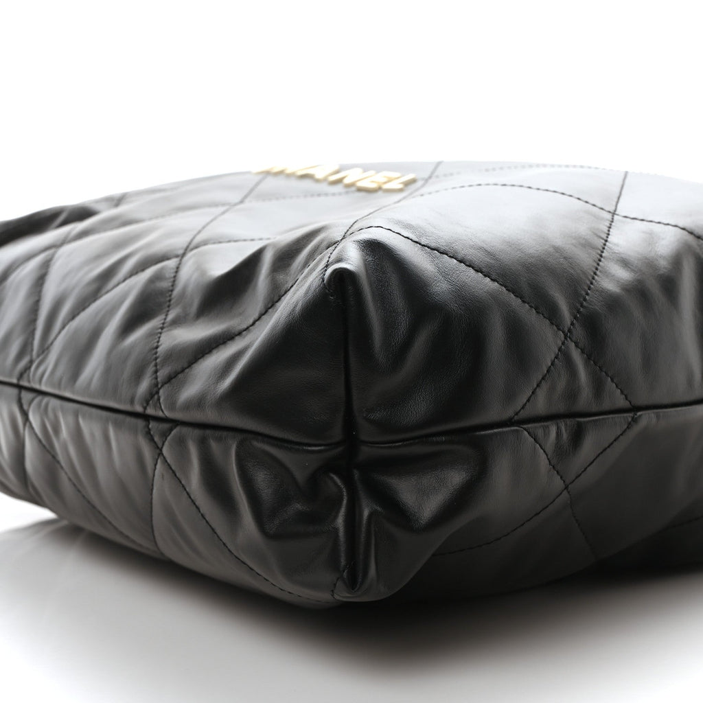 Calfskin Quilted Large Chanel 22 Black White