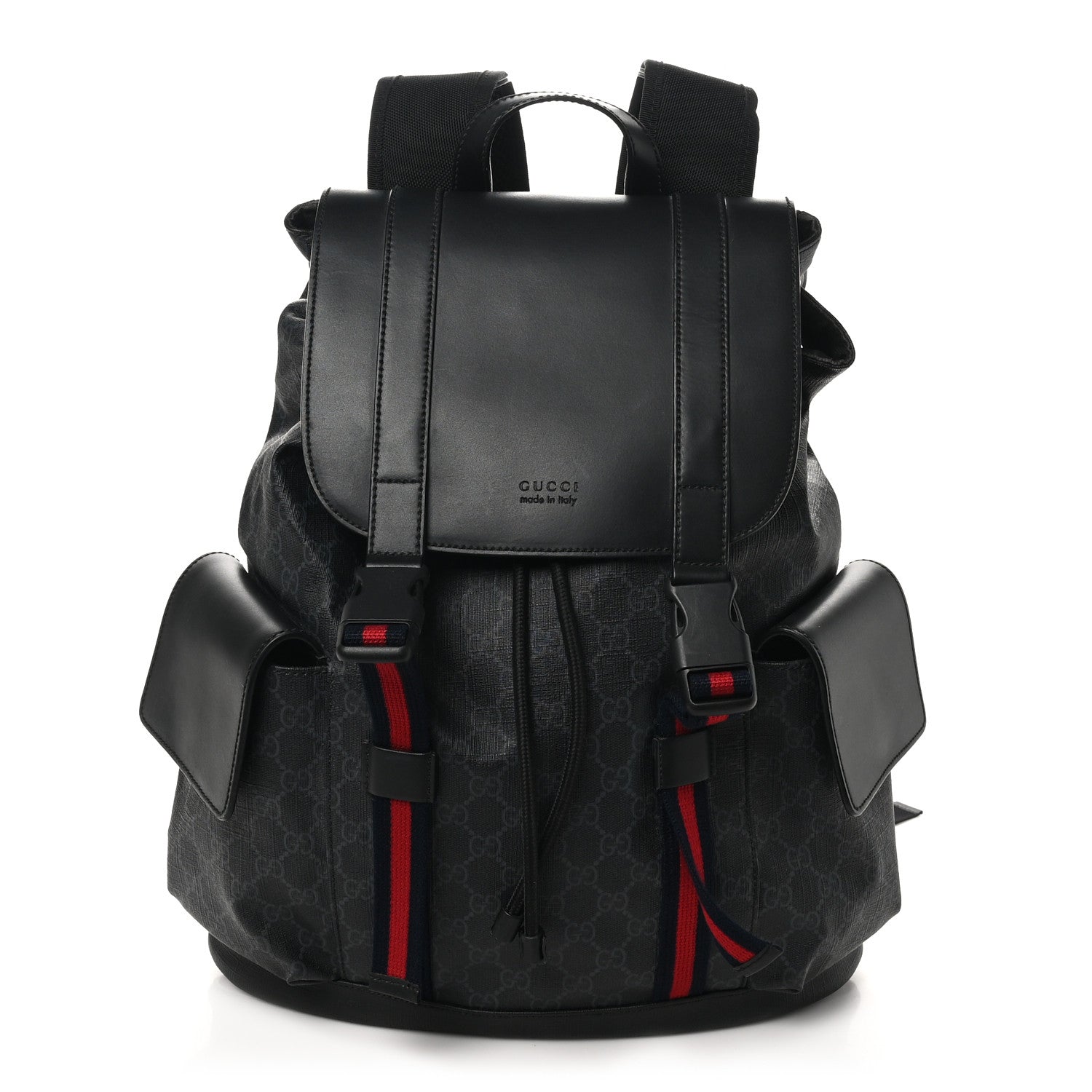 Soft GG Supreme Monogram Calfskin Web Double Buckle Backpack Black
